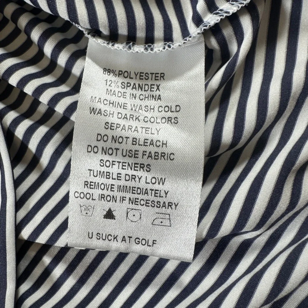 U Suck At Golf Apparel Co Mens Large Striped Performance Polo Shirt Navy White - Picture 4 of 7